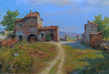 Malarstwo zatytułowany „Old Tuscan farmhouse” autorstwa Claudio Pallini, Oryginalna praca, Olej Zamontowany na Inny sztywny…