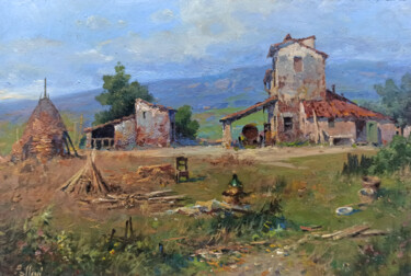 Pittura intitolato "Farmhouse with shea…" da Claudio Pallini, Opera d'arte originale, Olio Montato su Altro pannello rigido