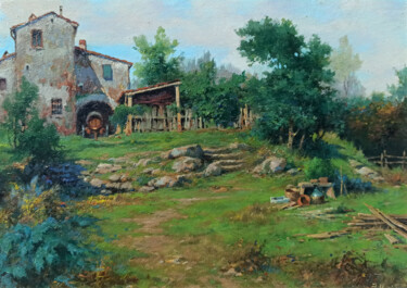 Pintura intitulada "Country house in th…" por Claudio Pallini, Obras de arte originais, Óleo Montado em Outro painel rígido