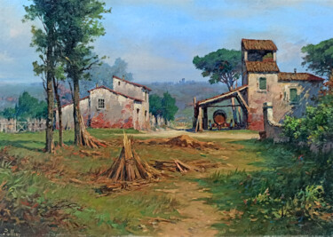 Peinture intitulée "Summer in Toscana -…" par Claudio Pallini, Œuvre d'art originale, Huile Monté sur Autre panneau rigide