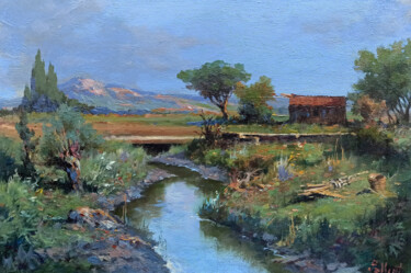 Pittura intitolato "Countryside with st…" da Claudio Pallini, Opera d'arte originale, Olio Montato su Altro pannello rigido