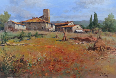 Painting titled "Summer day - Tuscan…" by Claudio Pallini, Original Artwork, Oil Mounted on Other rigid panel