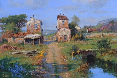 Painting titled "Sunny day in the co…" by Claudio Pallini, Original Artwork, Oil Mounted on Other rigid panel