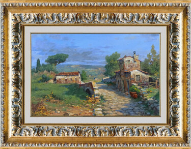 Painting titled "Country stone bridg…" by Claudio Pallini, Original Artwork, Oil Mounted on Other rigid panel