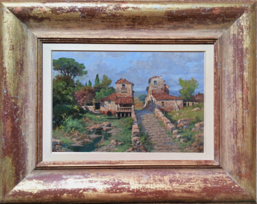 Pittura intitolato "Borgo Toscano - Tus…" da Claudio Pallini, Opera d'arte originale, Olio Montato su Altro pannello rigido