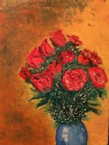 Painting titled "Roses" by Claudio Suenaga, Original Artwork, Oil