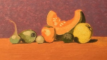 Painting titled "Pumpkin and fruits" by Claudio Suenaga, Original Artwork, Oil