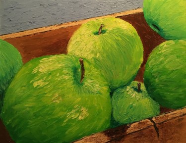 Painting titled "Green apples" by Claudio Suenaga, Original Artwork, Oil
