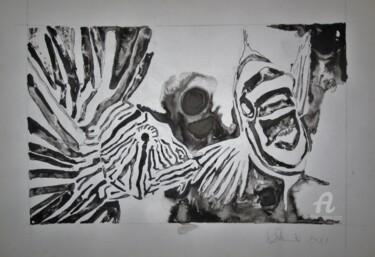 Disegno intitolato "Pesce scorpione" da Claudio Clemente, Opera d'arte originale, Inchiostro