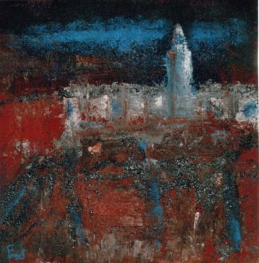 Pittura intitolato "Grisignana notturna" da Claudio Fornas, Opera d'arte originale, Olio