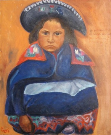 Painting titled "nina colombiana" by Claudio Fornas, Original Artwork, Oil