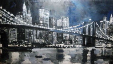 Painting titled "il-ponte-di-brookly…" by Claudio Fornas, Original Artwork, Oil