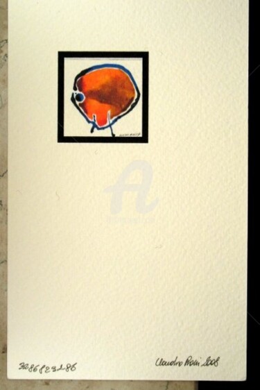 Disegno intitolato "orange head" da Claudio Benvenuto Rossi, Opera d'arte originale