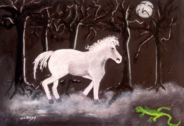Painting titled "Cheval de lune" by Claudy, Original Artwork, Watercolor