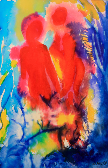 Painting titled "Les amants" by Claudy, Original Artwork, Ink