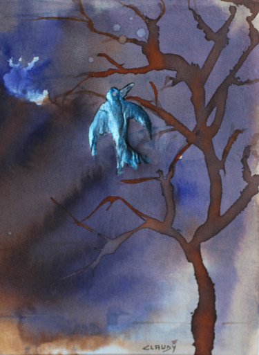 Malerei mit dem Titel "oiseau-bleu" von Claudy, Original-Kunstwerk, Tinte
