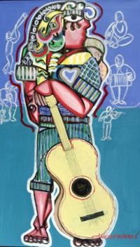 Pintura intitulada "O  músico" por Claudyo Casares, Obras de arte originais