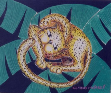 Pintura intitulada "Gatonça na bananeira" por Claudyo Casares, Obras de arte originais