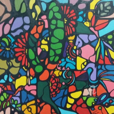 Pintura titulada "Flor de Cacto" por Cláudia Ribeiro Oficial, Obra de arte original, Oleo