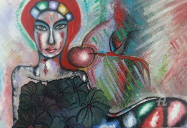 Peinture intitulée "A mulher floreceu" par Cláudia Ribeiro Oficial, Œuvre d'art originale, Huile