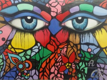 Peinture intitulée "Olhos bons corpo luz" par Cláudia Ribeiro Oficial, Œuvre d'art originale, Huile