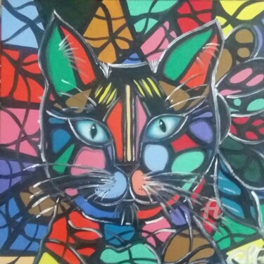 Peinture intitulée "Gato" par Cláudia Ribeiro Oficial, Œuvre d'art originale, Huile