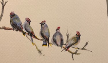 Painting titled "Birds on tree" by Clea Burger, Original Artwork, Watercolor