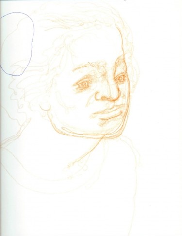 Drawing titled "Face in red crayon" by Olof Lagerhorn, Original Artwork