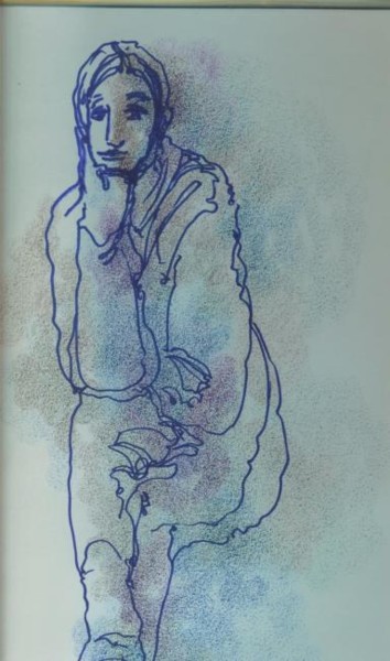 Drawing titled "Young woman looking." by Olof Lagerhorn, Original Artwork