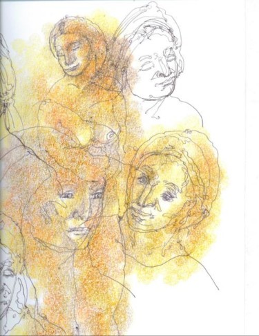 Drawing titled "Woman and faces" by Olof Lagerhorn, Original Artwork