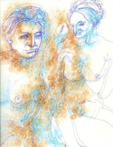 Drawing titled "Two nude women." by Olof Lagerhorn, Original Artwork