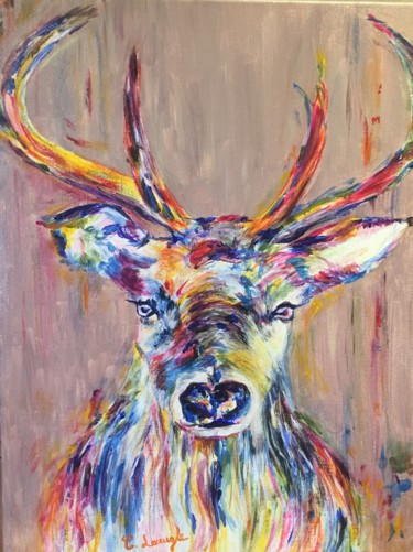 Painting titled "Cerf" by Clémence Leveugle, Original Artwork, Acrylic