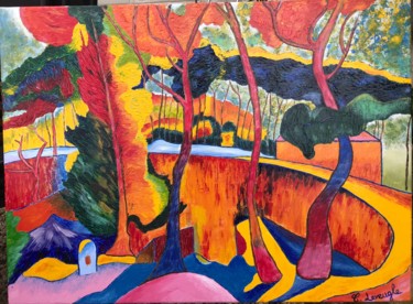 Painting titled "Derain revisité" by Clémence Leveugle, Original Artwork, Acrylic Mounted on Wood Stretcher frame