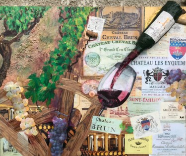 Painting titled "Vin de Bordeaux" by Clémence Leveugle, Original Artwork, Collages Mounted on Wood Stretcher frame