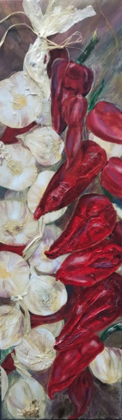 Painting titled "Ail et piment basque" by Clémence Leveugle, Original Artwork, Acrylic Mounted on Wood Stretcher frame