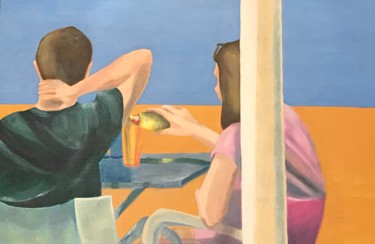 Peinture intitulée "Le café de la plage…" par Clémence Leveugle, Œuvre d'art originale, Acrylique