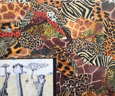 Collages titled "Safari photo" by Clémence Leveugle, Original Artwork, Collages Mounted on Wood Stretcher frame