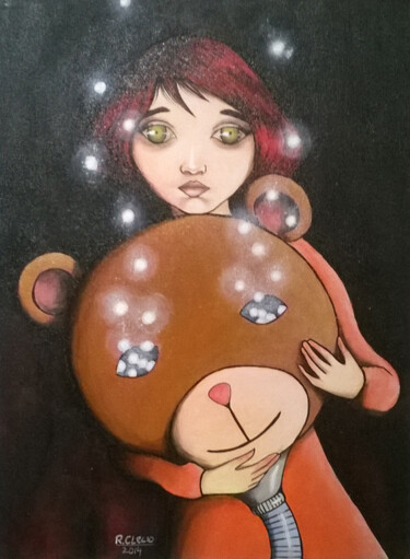 Painting titled "Balloon Bear" by Clecio, Original Artwork, Acrylic Mounted on Wood Stretcher frame