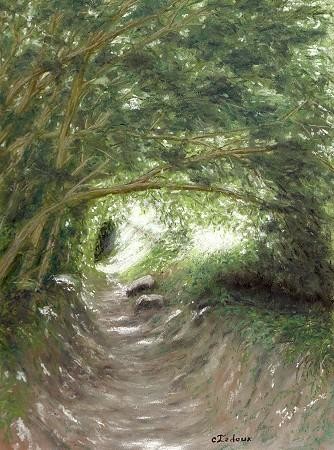 Peinture intitulée "Chemin creux" par Cécile Ledoux, Œuvre d'art originale