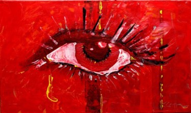 Peinture intitulée "oeil rouge" par Clem, Œuvre d'art originale