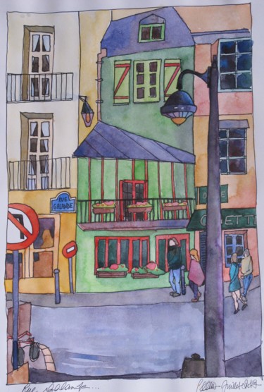 Peinture intitulée "Maison verte rue Ga…" par Clémence Bedu, Œuvre d'art originale, Aquarelle