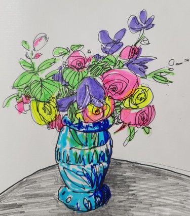 Dessin intitulée "Bouquet primaire" par Clémence Bedu, Œuvre d'art originale, Marqueur