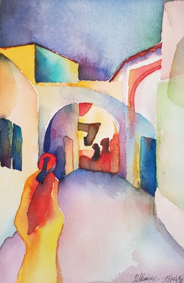 Peinture intitulée "Paysage marocain" par Clémence Bedu, Œuvre d'art originale, Aquarelle