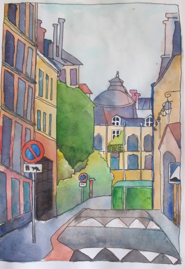 Peinture intitulée "Au fond de la rue B…" par Clémence Bedu, Œuvre d'art originale, Aquarelle