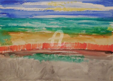 Painting titled "Plage" by Clémence C., Original Artwork, Watercolor