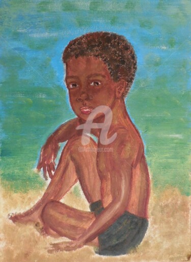 Peinture intitulée "Garçon sur le sable" par Clémence C., Œuvre d'art originale, Gouache