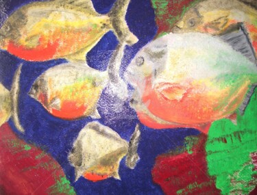 Pittura intitolato "Piranhas Rouges Vor…" da Clémence C., Opera d'arte originale, Olio