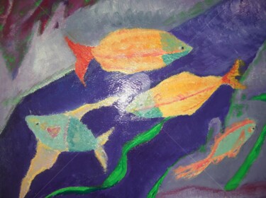 Painting titled "Poissons Couleur Ar…" by Clémence C., Original Artwork, Oil