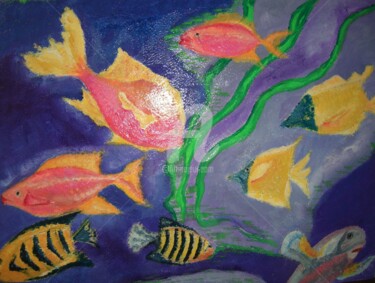 Painting titled "Poissons Multicolor…" by Clémence C., Original Artwork, Oil