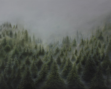 Painting titled "Forest" by Clemence Pressac, Original Artwork, Oil Mounted on Wood Stretcher frame